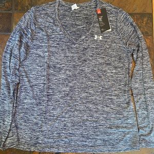 UA twist tech v neck long sleeve, Navy and gray